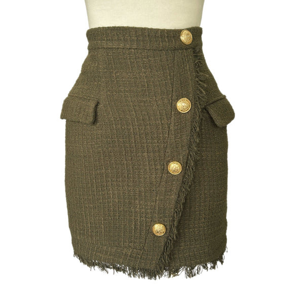 BALMAIN - Tweed Mini Wrap Skirt Sz - FR 36