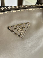 PRADA - Grey Smooth Calfskin Leather Tote Bag