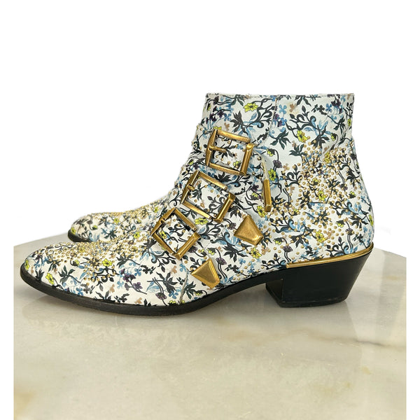 CHLOÉ - Susanna Studded Floral Ankle Boots Sz 39