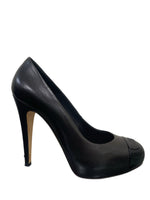 CHANEL - Black Leather CC Heels Sz 39