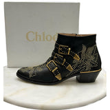 CHLOÉ - Susanna Studded Ankle Boots Black/Gold Sz 41