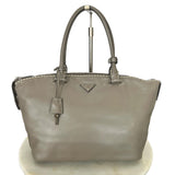 PRADA - Grey Smooth Calfskin Leather Tote Bag