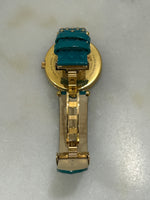 VERSACE  - Turquoise Gold Plated Stainless Steel Leather Wristwatch 40 mm