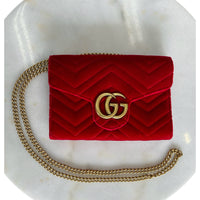 GUCCI - GG Marmont Red Velvet Shoulder Bag