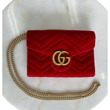 GUCCI - GG Marmont Red Velvet Shoulder Bag