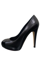 CHANEL - Black Leather CC Heels Sz 39