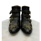 CHLOÉ - Susanna Studded Ankle Boots Black/Gold Sz 41