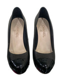 CHANEL - Black Leather CC Heels Sz 39