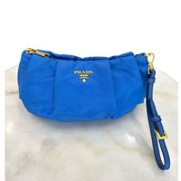 PRADA - Blue Tessuto Pleated Clutch / Wristlet