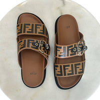 FENDI - Pearland FF Leather Slide Sandals Sz 39.5