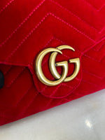 GUCCI - GG Marmont Red Velvet Shoulder Bag