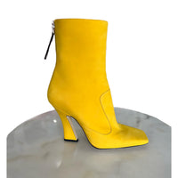 FENDI - Yellow Nubuck Leather Square Toe Ankle Boots Sz 38