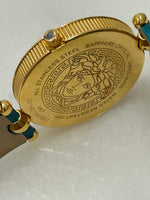 VERSACE  - Turquoise Gold Plated Stainless Steel Leather Wristwatch 40 mm