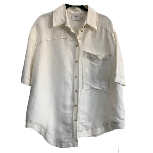 AJE - White Linen Blend Shirt Sz L