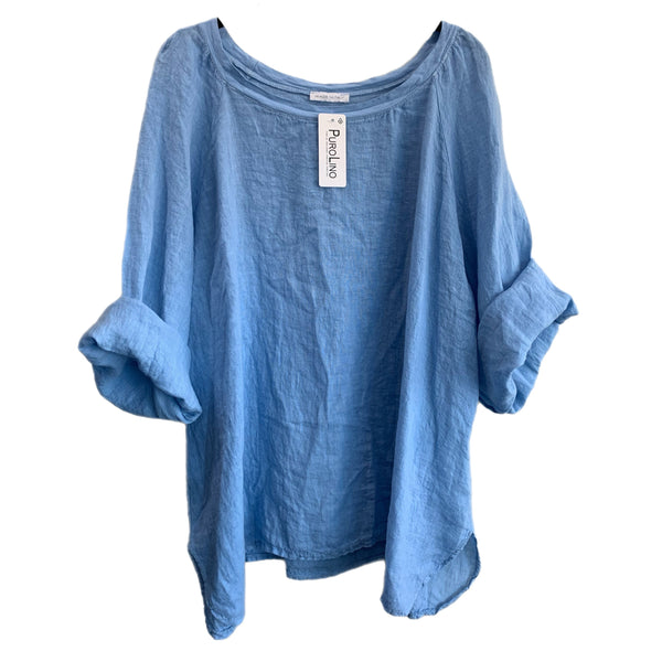 ITALIAN LINEN - Sky Blue Top - O/S ‘One Size Fits Most’