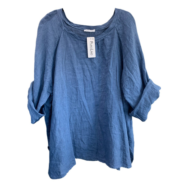 ITALIAN LINEN - Cornflower Blue Top - O/S ‘One Size Fits Most’