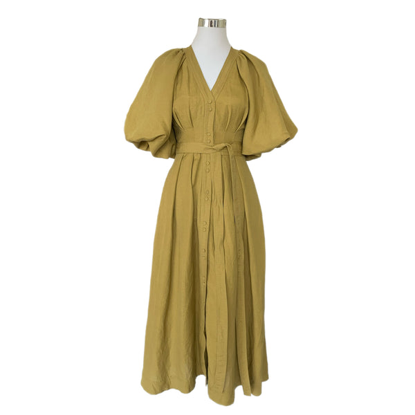 AJE - Evermore Puff Sleeve Dress in Olive Sz 6