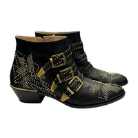 CHLOÉ - Susanna Studded Ankle Boots Black/Gold Sz 41